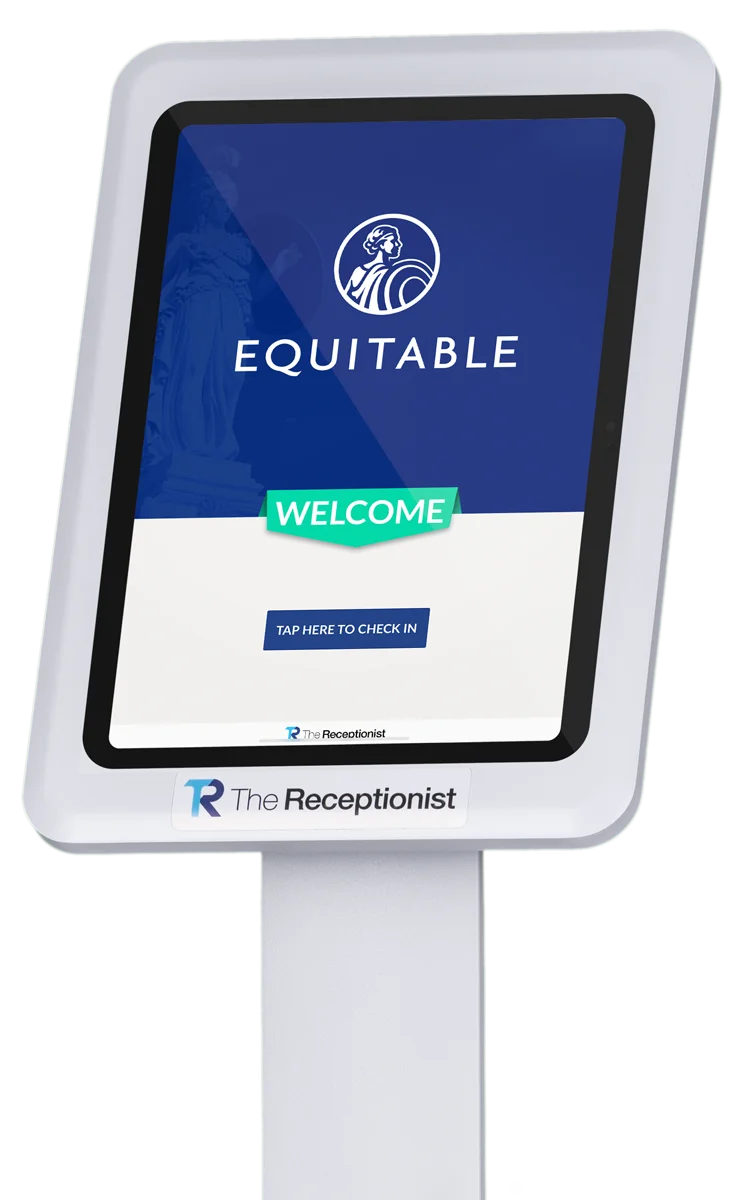 Equitable Advisors home screen on The Receptionist for iPad visitor management system.