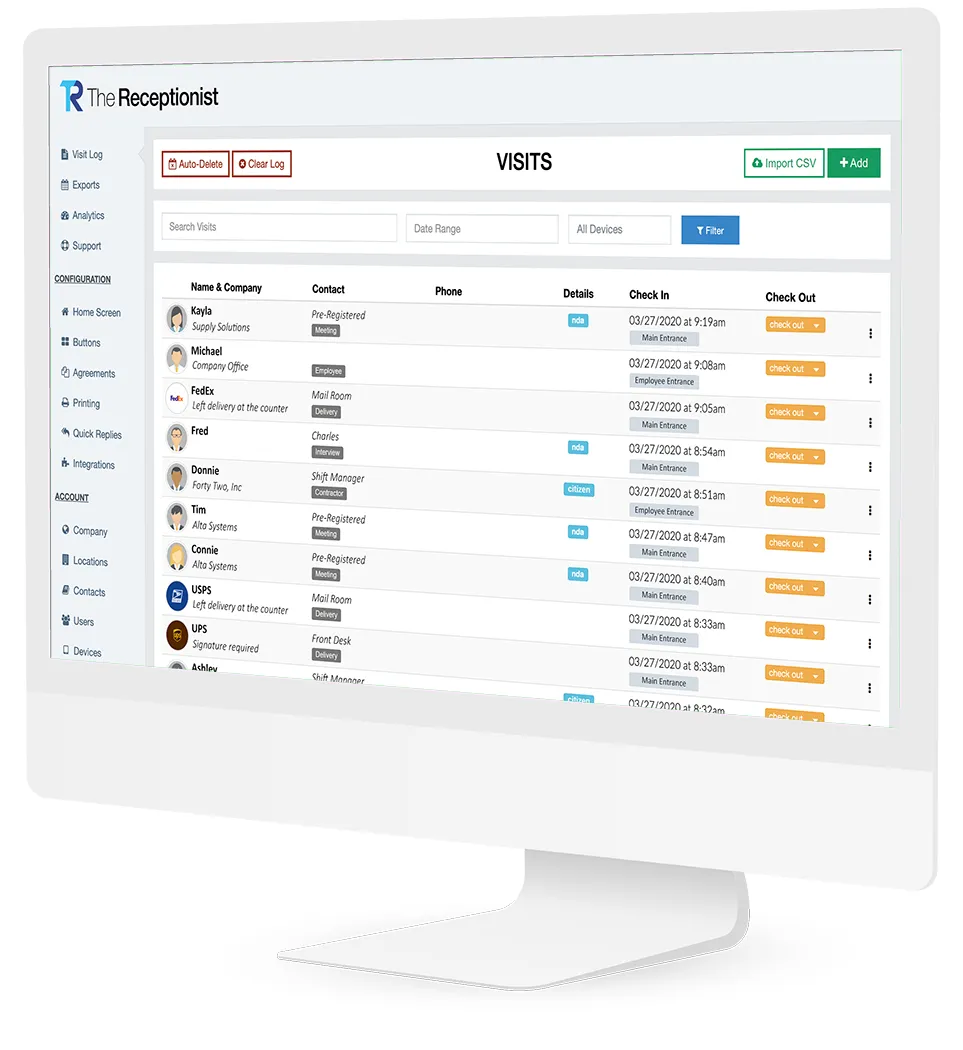 The Receptionist for iPad Visit Log shows who is in your building.