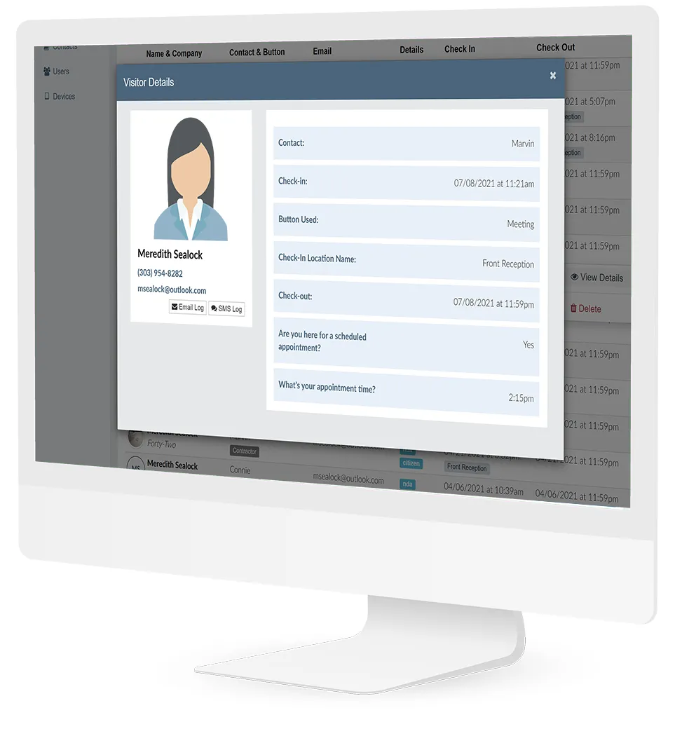 Visitor details are available in your visitor management system from The Receptionist for iPad